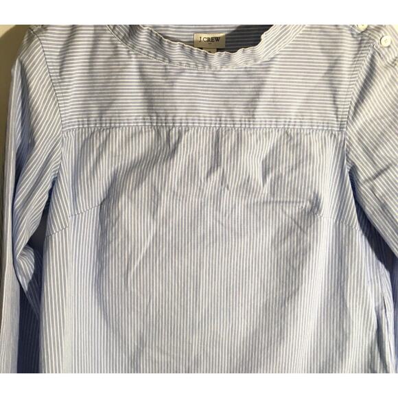 J. Crew Women’s Size 2 Blue & White Striped Funnel Neck Organic Cotton Blouse - Picture 5 of 7